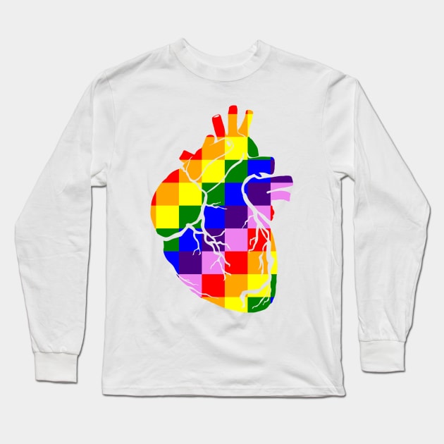 Rainbow check heart Long Sleeve T-Shirt by Bun Art Store